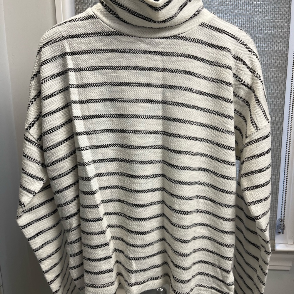 J. Crew Black and White Striped Turtleneck Sweater
